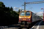 Am 07.06.2009 verlsst der CFL Triebwagen 2009 (BR 2000) den Bahnhof Wasserbillig in Richtung Luxembourg.