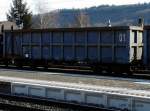 Dieser Güterwagen dient zum Schrott Transport aus dem Hafen von Mertert zu den Stahlschmelzöfen. Er ist eingereiht in einem Güterzug abgestellt in Wasserbillig. 03.02.08 