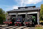 Am Tag der Offenen Tr (09.09.2018) bei der Museumsbahn Train 1900 in Fond-de-Gras posierten die Stars (v.l.n.r.: die Dampflok AD07, 040T,  La Meuse , der Tender der AMTF KDL 7  Energie 507 , die Dampflok AMTF Anna Nr. 9) in Reih und Glied fr die Fotografen. (Jeanny)