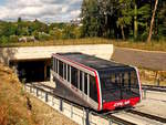 Ein Wagen der Standseilbahn Pfaffenthal-Kirchberg pendelt zwischen den beiden Stadtteilen der luxemburgischen Hauptstadt Pfaffental und Kirchberg hin und her und überwindet dabei einen Höhenunterschied von etwa 38 Meter. 10.08.2018 (Hans)