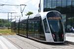 LUXEMBOURG, 21.06.2023, Straßenbahnzug 125 nach Lycée Bouneweg bei der Ausfahrt aus der Station Luxexpo