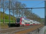 Die RB nach Wiltz fhrt am 17.04.10 durch die grnende und blhende Landschaft zwischen Colmar-Berg und Schieren. (Hans)