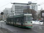 magdeburg Stra�enbahnlinie 3 nach Krankenhaus Olvenstedt nahe der Haltestelle Verkehrsbetriebe.(18.2.2010)