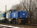 MaK G 1202 Ja sowas sch�nes hab ich scho l�nger nicht mehr in unserem �rtchen gesehen: MaK G 1202 (hier als Lokportrait) mit zwei Alex Wagen als �berf�hrungsfahrt. (13.03.2010. Mangolding)