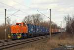 MaK G 1205 MaK G 1205 der Northrail hat am 27.02.10 einen langen Containerzug am Haken und bef�rdert diesen aus den Rbf Alte S�derelbe in den Gbf Hamburg-Harburg.