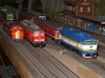 Modellbahn von Christian Maier Die STRABAG Nohab, eine Ludmilla und die CD Taucherbrille im Bahnhof.