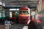 Triebwagen D 1 605-3 neben der  Hummel  YM33-1911 am 4.9.2009 in der Werkhalle des  Depot Chisinau.