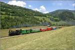 murtalbahn Dampflok BH 1 der STLB f�hrt mit einem Dampfbummelzug von Murau nach Tamsweg. 
Lutzmannsdorf 14.07.2009