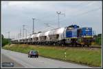 V2304 -MWB- mit Zementsilos aus Mukran, f�hrt von der R�genseite ...