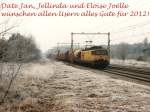 Alles gute fr 2012 und Frohe Weihnachten! Zum Bild:1314 mit Gterzug 45121 Beverwijk-Hagen Vorhalle bei Ginkel am 27-1-1997.
