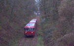 Ein Schinenbus von der ZLSM kommt aus Simpelveld(NL) nach Aachen-Vetschau(D) und kommt aus Richtung Niederlande und hat gleich das Ziel Vetschau bei Aachen(D) erreicht.