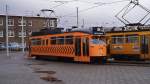 Den Haag - Schienenschleifwagen H 23 im Februar 1980 in der Endhaltestelle Scheveningen Haven