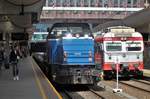 Am 29.07.2017 durchfährt ein Bauzug den Bahnhof Oslo S in Richtung Osten.