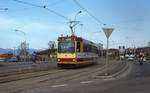 Auf dem Weg in die Innenstadt hält Tw 6 der Trondheimer Straßenbahn im Mai 1988 an der Haltestelle Lade Gard.