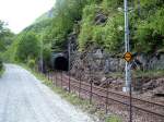 Eins der 20 Tunnels, zwischen Berekvam und Blomheller, die gesammte Tunnellnge der Strecke betrgt etwa 6 km.