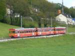 NStCM Chemin de fer Nyon-Saint Cergue-Morez NStCM - Steuerwagen Bt 305 zusammen mit einem Triebwagen Be 4/4 und dem Steuerwagen Bt 302 in Le Muids am 19.05.2010