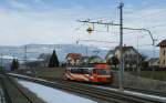 OC Orbe - Chavornay Der kleine zweiachsige OC Be 2/2 N� 14 trifft am 01. Februar 2010 in Chavornay ein.