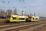 ODEG&acute;s im Bahnhof Neustrelitz vor dem Wasserturm. 08.04.2010  ...
