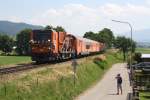 Tersus X691.501-2 (UIC-Nr. 99 81 9195 501-7), ein Umbau aus DB-Cargo Sprinter und Bestandteil des MMT (Multi Modul Train), fährt am 21.Juni 2013 von Fohnsdorf nach Zeltweg.

