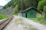 Bahnhof Johnsbach bei Km 114,7 der Rudolfbahn im Nationalpark Gesuse mit Blickrichtung Selztal, Mai 2013