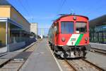 Der Triebwagen  ET  in Nahaufnahme im Bahnhof Feldbach kurz vor der Abfahrt nach Bad Gleichenberg, Juni 2014