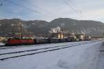 182 017-4 ``Railion Logistik`` wartet am 4.1.2011 in Kufstein auf die Ausfahrt nach Mnchen.