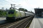 Werbe-Taurus 1116 033  Telekom Austria  hat mit dem IC656  Wiener Tafel  fast sein Ziel erreicht. In wenigen Minuten wird er in Wien Meidling abfahren und sein Ziel Wien Sd erreichen. 16.7.2009