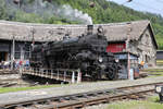 Auf der alten Drehscheibe im Südbahnmuseum wird die 310.23 ganz vorsichtig für die Heimfahrt gedreht. 10.6.18