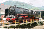 30.05.1993, „Dampflokfest in Selzthal“, auf der Drehscheibe rotiert die ehemalige DR-Lok 44 661