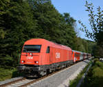 2016 097 brachte am Nachmittag des 28. August 2018 einen LP von Studenzen zurück nach Graz Hauptbahnhof, und wurde von mir unweit des Laßnitz-Tunnels fotografiert.