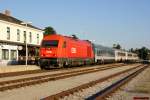 2016 033 am Morgen des 09.09.2012 mit D285 (Wiener Neustadt Hbf - Sopron) beim Halt in Mattersburg.