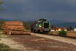 Die alte Sulmtalbahn ist kaum befahren. Und darum muss man es schon festhalten wenn DH1100.1 wenn auch nur mit einem Wagen Ihre Reise nach Gleinstätten antritt. 23.04.2015 bei Gasselsdorf