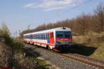 Der ehemalige BB Triebwagen 5147 005/006 (GySEV 1446 514/2446 514) fhrt als Lp36616 von Deutschkreutz nach Sopron. Harka, 04.04.2012
