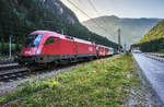 1016 029-1 schiebt die ASTB 9626, aus Mallnitz-Obervellach, in den Bahnhof Böckstein.
Neu ist seit diesem Sommer, dass zusätzlich zum Dosto-Steuerwagen, hinter der Lok dieser CityShuttle-Steuerwagen eingereiht ist.
Dieser dient vorwiegend den Radfahren des Alpe Adria Radwegs, da sich dieser immer größerer Beliebtheit erfreut und die Stellplätze Im Dosto-Steuerwagen an guten Tagen nicht mehr ausreichen.
Aufgenommen am 30.8.2017.