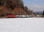 Die 1016 039 mit einer RoLa am 13.01.2018 unterwegs bei Mitterberghütten.