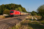 1016 046 der Österreichischen Bundesbahn mit einem Altmann Autotransportzug bei Postbauer-Heng Richtung Nürnberg, 28.08.2018