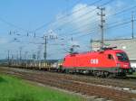 1016 043-0 ist bei Attnang-Puchheim mit einem Gterzug Richtung Linz unterwegs; 090811