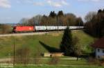 BB 1016 042-2 vor Ganzzug Kessel GATX Richtung Mnchen, KBS 950 Kufstein - Mnchen, fotografiert bei Einfahrt in den Bhf. Aling am 17.04.2012