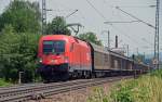 1016 042 bespannte am 02.07.12 einen Schiebewandwagenzug Richtung Rosenheim, fotografiert bei der Durchfahrt in Freilassing.