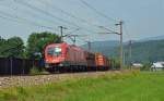 1016 024 zog am 05.07.12 einen gemischten Gterzug durch Bad Vigaun Richtung Bischofshofen.