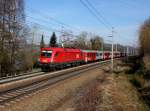 Die 1016 037 mit einem REX nach Linz am 01.03.2014 unterwegs bei Schärding.