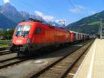 1016 045-7 mit einem Radlzug bestehend aus drei Fahrradtransportwagen, einem CittyShuttle-Wagon und einer dreiteiligen CittyShuttle-Dosto-Garnitur am 20.7.2015 in Lienz.