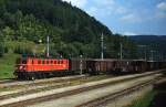 Der Zustand der Gleise und die abgestellten Güterwagen im Bahnhof Klaus am 25.08.1980 lassen nicht erkennen, dass die Steyrtalbahn zwischen Grünburg und Klaus am 29.03.1980 stillgelegt worden ist. Im Hintergrund fährt eine 1041 mit einem Regionalzug ein.