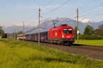 1116 186 mit dem Euronight 246 aus Wien nach Bregenz. Aufgenommen zwischen Hohenems und Dornbirn am 22.5.17