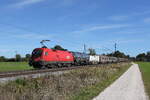 1116 062 mit einem gemischten Güterzug aus Salzburg kommend am 20. Oktober 2021 bei Übersee am Chiemsee.
