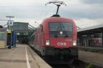 Stuttgart Hbf, den 2.09.09, Gleis 11:  Es steht abfahrtbereit der EC 112 mit 1116 182-5 (Klagenfurt - Frankfurt (M) Hbf.