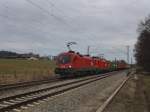 Die 1116 159 und eine weitere am 20.03.2010 mit einem Containerzug unterwegs bei Grokarolinenfeld. (B Vogel)