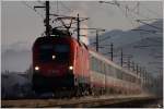 1116 195 zieht IC 731  Kelag Energie Express  von Wien Meidling nach Villach. Zeltweg 16.1.2012