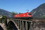 1116 158 + 093 mit einem KLV Zug am 08.09.2012 auf der Angertalbrcke.