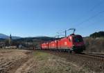 1116 052 + 1116 1xx + 541 xxx mit einem Gterzug am 02.04.2012 bei Finkenstein.